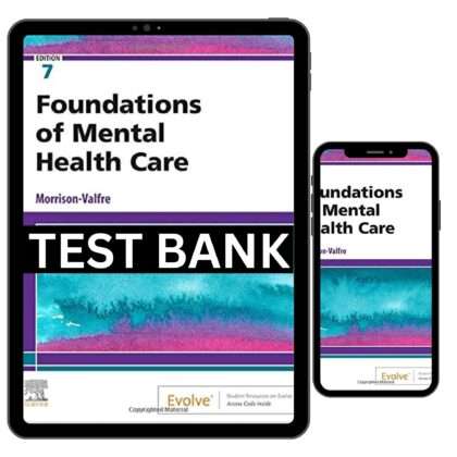 The "Test Bank for Foundations of Mental Health Care 7th Edition" is an essential study tool for nursing students and professionals focused on mental health nursing. This comprehensive test bank is designed to enhance your understanding of mental health concepts, therapeutic communication, and patient-centered care. It provides diverse practice questions to prepare you for success in coursework and certification exams like the NCLEX. Key features: - Extensive coverage of mental health care principles, psychiatric nursing, and therapeutic approaches. - Practice questions to improve critical thinking and clinical decision-making. - Detailed explanations for each question to enhance learning and application. Ideal for nursing students, educators, and those preparing for mental health nursing exams, this test bank is a valuable resource for mastering key concepts and achieving academic and professional success. Keywords: mental health nursing test bank, psychiatric nursing, NCLEX preparation, nursing exam success, therapeutic communication, mental health care principles, nursing test prep, nursing education resources, patient-centered care, and clinical nursing skills.